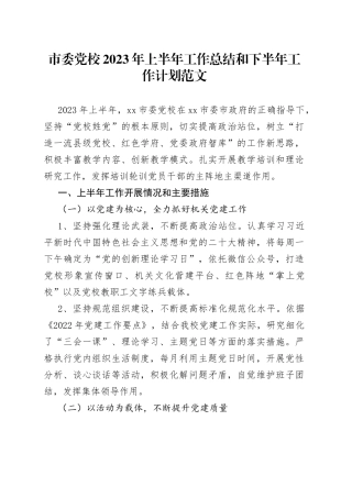 市委党校2023年上半年工作总结和下半年计划（汇报报告）230715