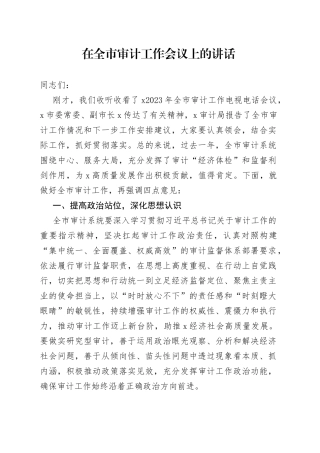 在全市审计工作会议上的讲话