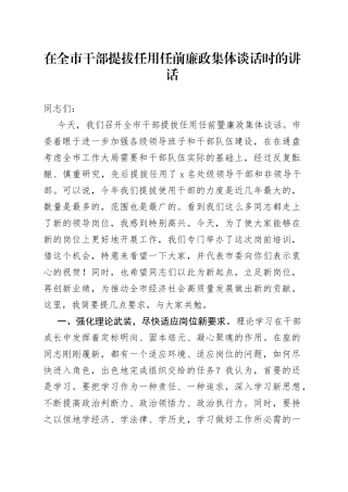 在全市干部提拔任用任前廉政集体谈话时的讲话