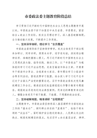 市委政法委主题教育阶段总结
