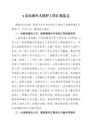 x县未成年人保护工作汇报经验材料总结报告