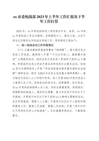 市委统战部2023年上半年工作汇报及下半年工作打算