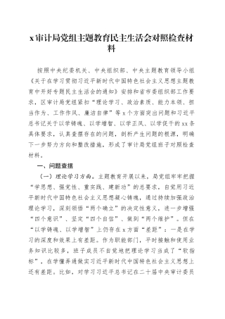 X审计局党组主题教育民主生活会对照检查材料