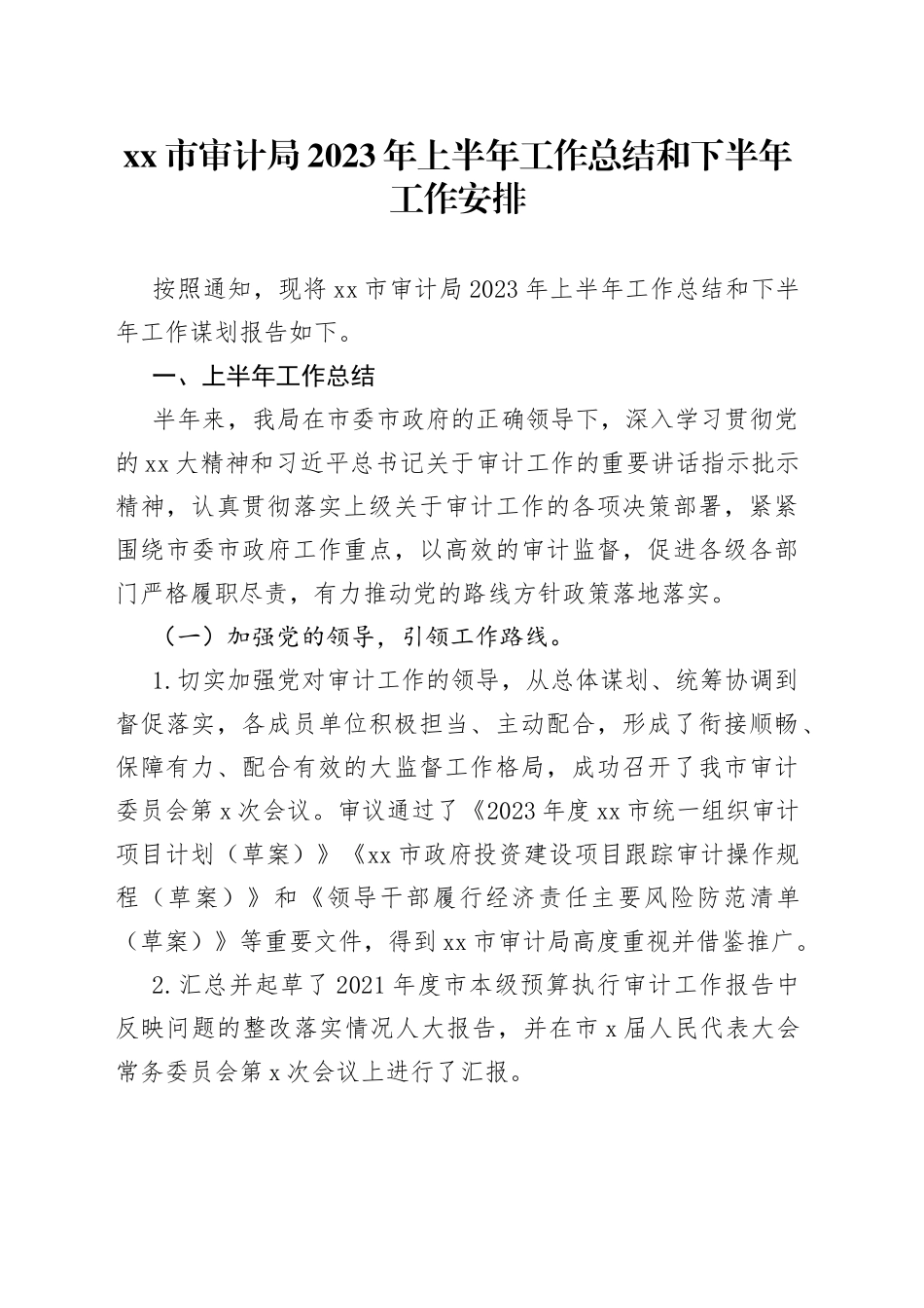 市审计局2023年上半年工作总结和下半年工作安排_第1页