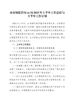 市市场监管局XX局2023年上半年工作总结与下半年工作计划（20230728）
