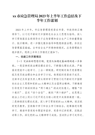 市应急管理局2023年上半年工作总结及下半年工作谋划