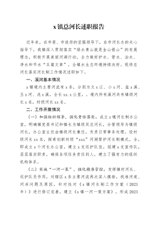 x镇总河长述职报告