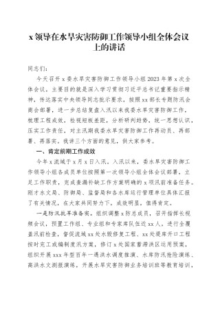 X领导在水旱灾害防御工作领导小组全体会议上的讲话
