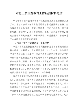 市总工会主题教育工作经验材料总结汇报报告