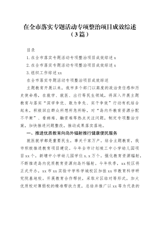 在全市落实专题活动专项整治项目成效综述（3篇）