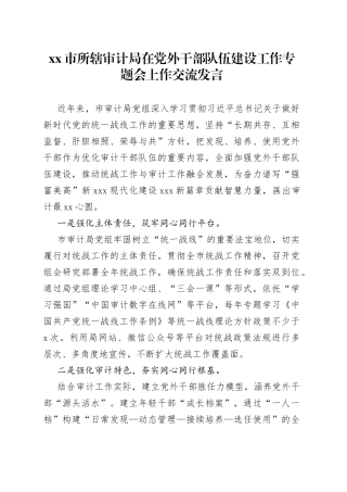 市所辖审计局在党外干部队伍建设工作专题会上作交流发言