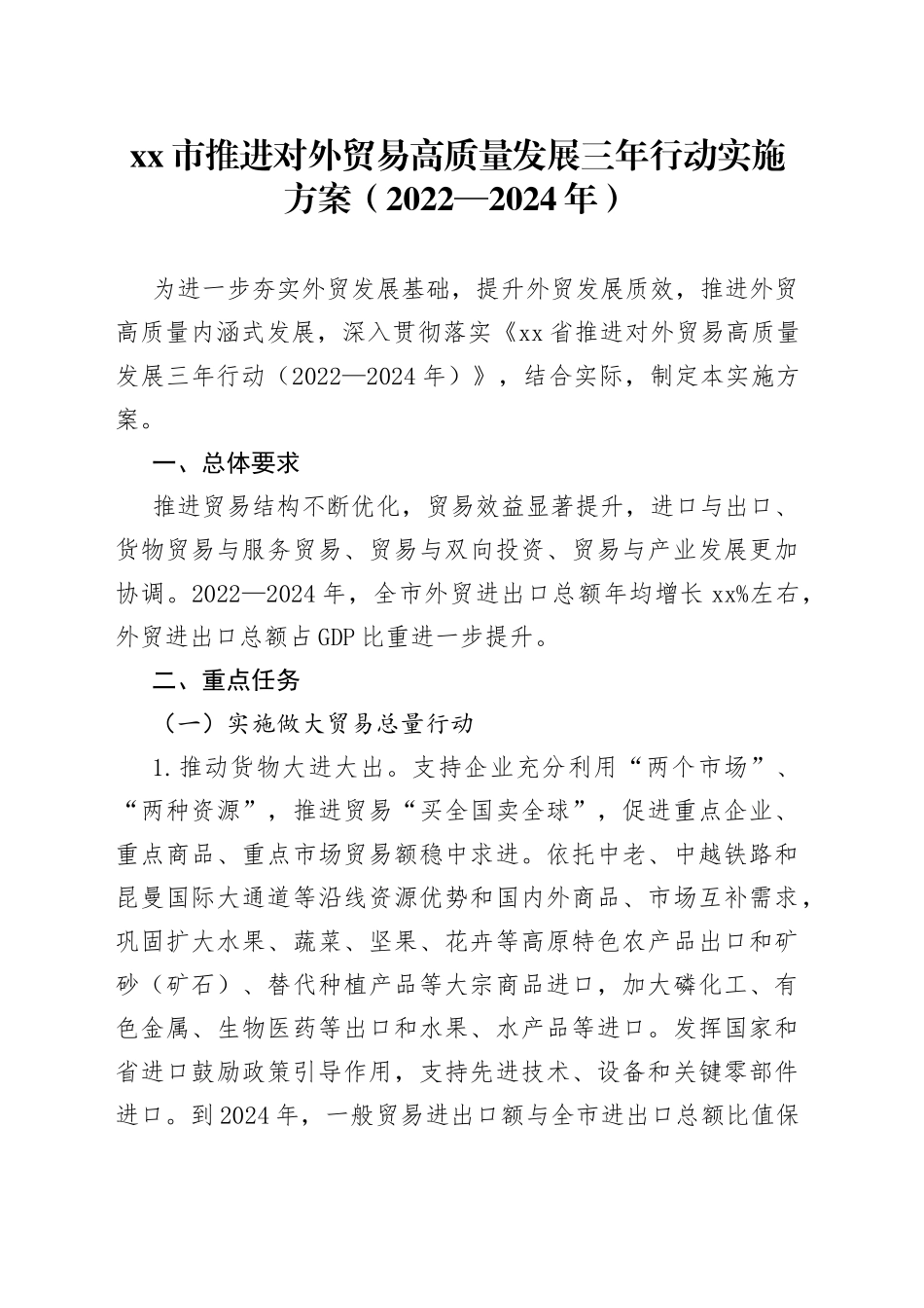 市推进对外贸易高质量发展三年行动实施方案（2022—2024年）_第1页