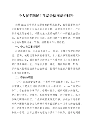 个人在专题民主生活会检视剖析材料