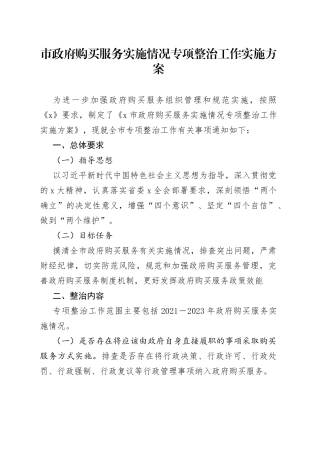 市政府购买服务实施情况专项整治工作实施方案