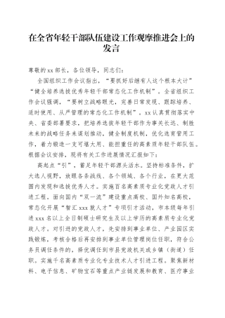在全省年轻干部队伍建设工作观摩推进会上的发言