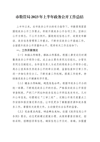 市数管局2023年上半年政务公开工作总结（20230629）
