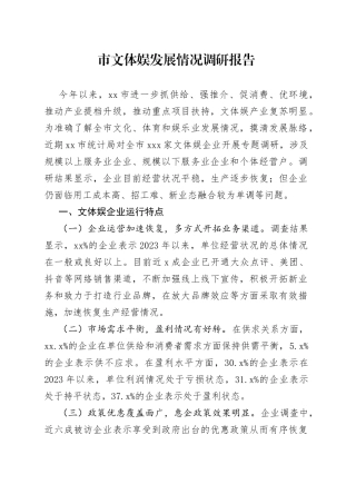 市文体娱发展情况调研报告