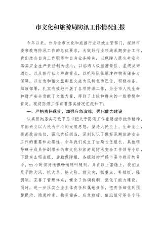 市文化和旅游局防汛工作情况汇报
