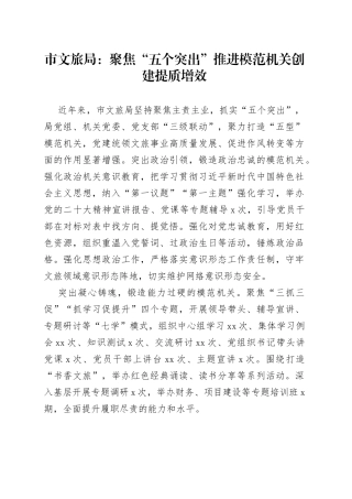 市文旅局：聚焦“五个突出” 推进模范机关创建提质增效（20230703）