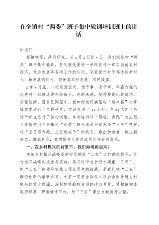 在全镇村“两委”班子集中轮训培训班上的讲话
