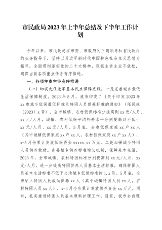 市民政局2023年上半年总结及下半年工作计划（20230807）