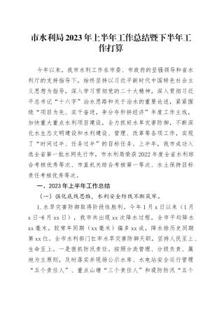 市水利局2023年上半年工作总结暨下半年工作打算