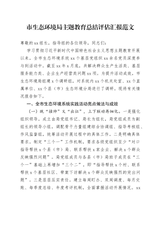 市生态环境单位主题教育总结评估汇报局工作总结报告