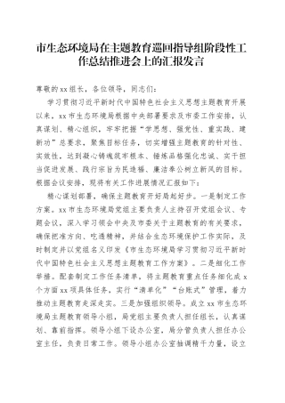 市生态环境局在主题教育巡回指导组阶段性工作总结推进会上的汇报发言