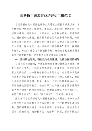 市科协主题教育总结评估汇报工作报告经验材料