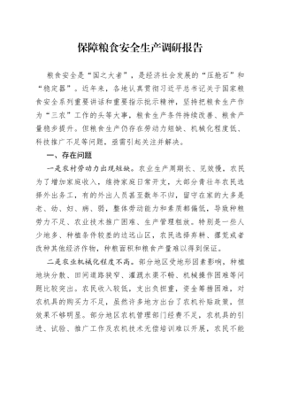 保障粮食安全生产调研报告