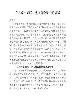 在县委十五届五次全体会议上的讲话