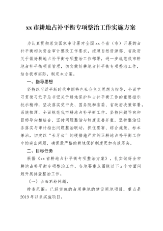 市耕地占补平衡专项整治工作实施方案