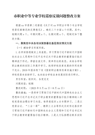 市职业中等专业学校巡察反馈问题整改方案(1)