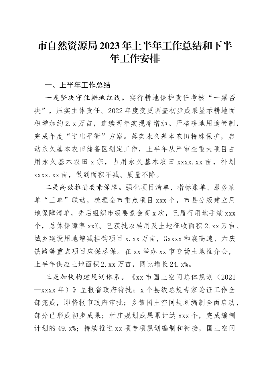 市自然资源局2023年上半年工作总结和下半年工作安排（20230703）_第1页