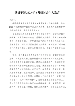 党员干部2023年6月研讨会个人发言
