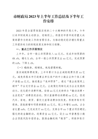 市财政局2023年上半年工作总结及下半年工作安排