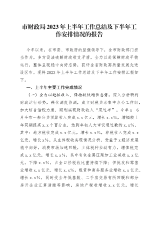 市财政局2023年上半年工作总结及下半年工作安排情况的报告