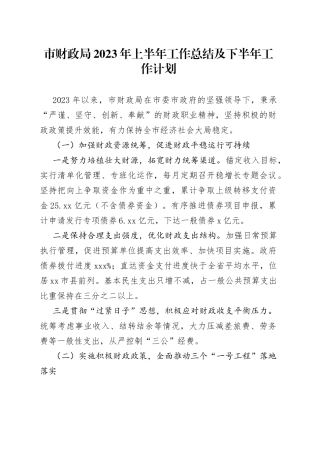 市财政局2023年上半年工作总结及下半年工作计划（20230629）