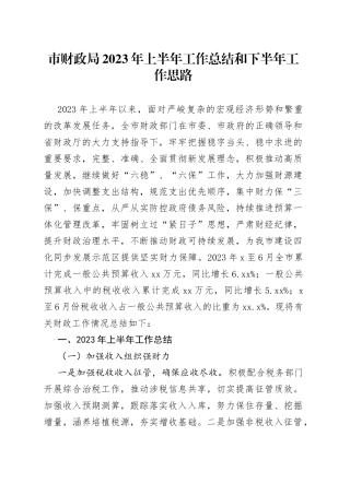 市财政局2023年上半年工作总结和下半年工作思路
