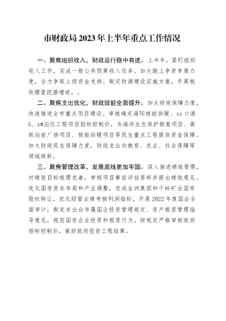市财政局2023年上半年重点工作情况（20230628）