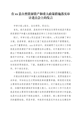 在县自然资源资产和重大政策措施落实审计进点会上的发言