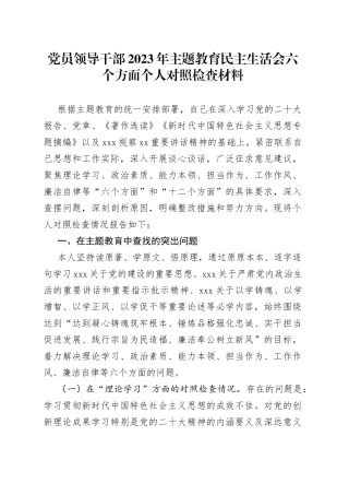 党员领导干部2023年主题教育民主生活会六个方面个人对照检查材料