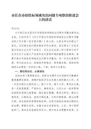 市长在市招投标领域突出问题专项整治推进会上的讲话