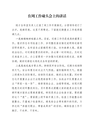 在周工作碰头会上的讲话20230918