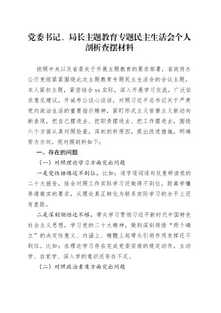 党委书记、局长主题教育专题民主生活会个人剖析查摆材料