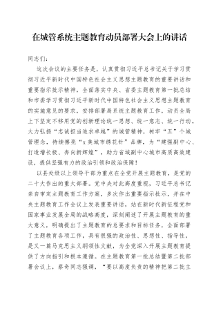 在城管系统主题教育动员部署大会上的讲话