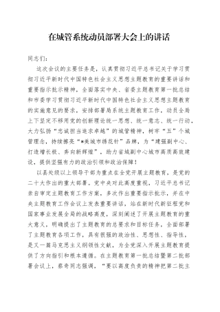 在城管系统动员部署大会上的讲话