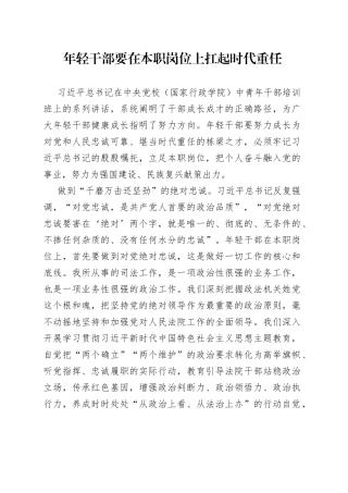 年轻干部要在本职岗位上扛起时代重任
