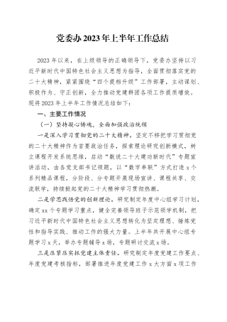 党委办2023年上半年工作总结