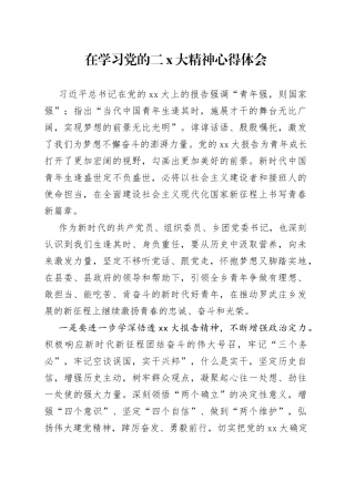 在学习党的二X大精神心得体会